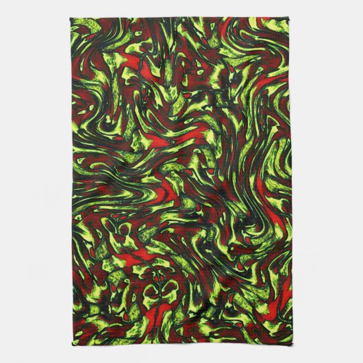 Rustikal-grüngelbe und lebhafte rote Kurven Geschirrtuch (Vertikal)