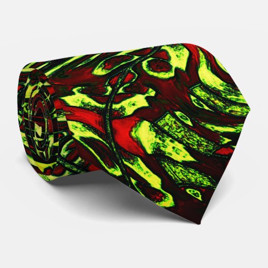 Rustikal-grüngelbe und lebhafte rote Kurven Krawatte (Gerollt)