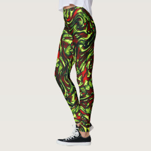 Rustikal-grüngelbe und lebhafte rote Kurven Leggings