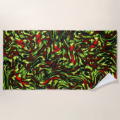 Rustikal-grüngelbe und lebhafte rote Kurven Strandtuch (Vorderseite)