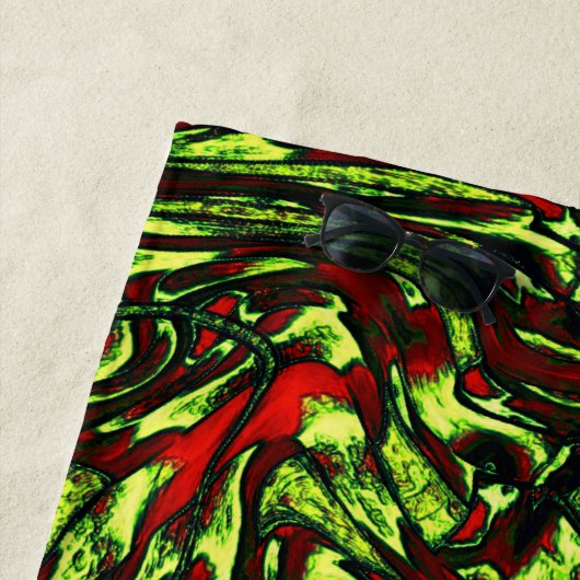 Rustikal-grüngelbe und lebhafte rote Kurven Strandtuch (Beispiel)