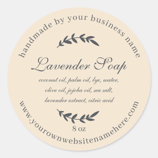 Rustikal handgefertigte Lavendelseife Elfenbein Runder Aufkleber (Vorderseite)