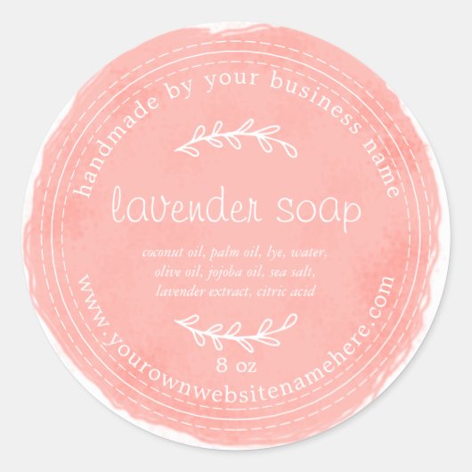 Rustikal handgefertigte Lavendelseife Wasserfarben Runder Aufkleber (Vorderseite)