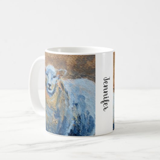 Rustikal handgemalte Schafsbauernbezeichnung Kaffeetasse (Vorderseite Links)