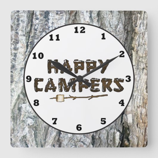 Rustikal Happy Campers Wanduhr (Vorderseite)
