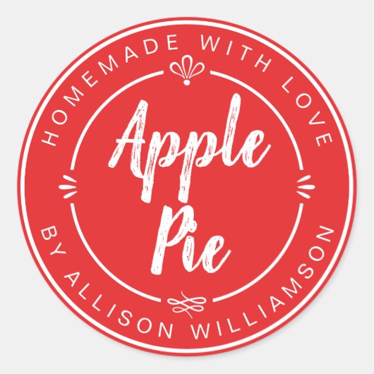 Rustikal hausgemachte Apple Pie Bright Red Runder Aufkleber (Vorderseite)