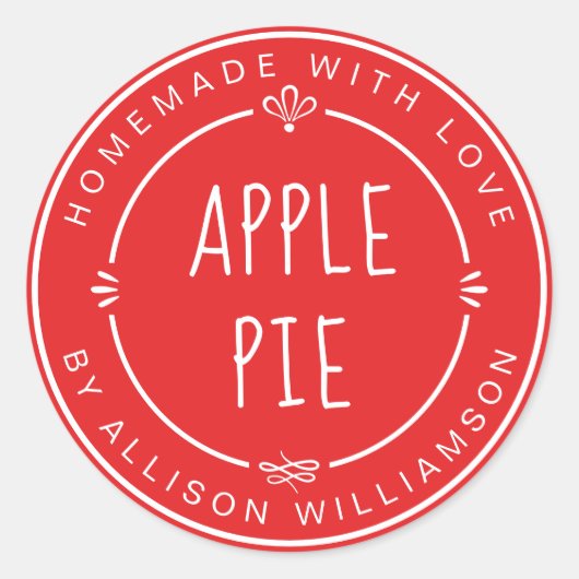 Rustikal hausgemachte Apple Pie Bright Red Runder Aufkleber (Vorderseite)