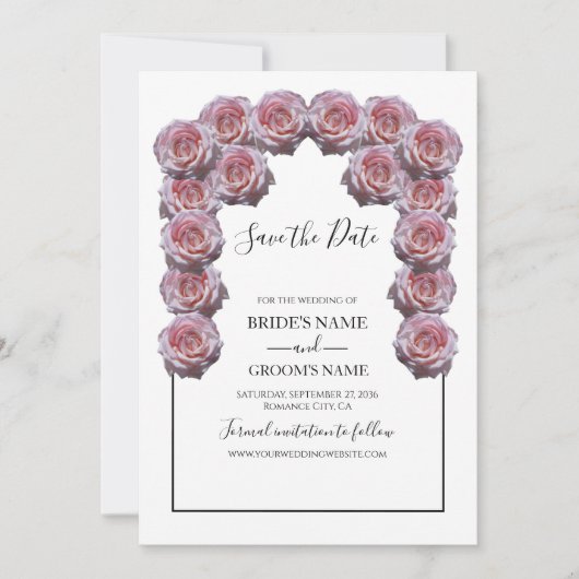 Rustikal hellrosa Rose, die das Datum hochhalten Save The Date (Vorderseite)