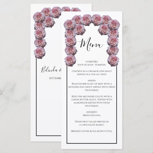 Rustikal hellrosa Rose Hochzeit Menükarte (Vorne/Hinten)