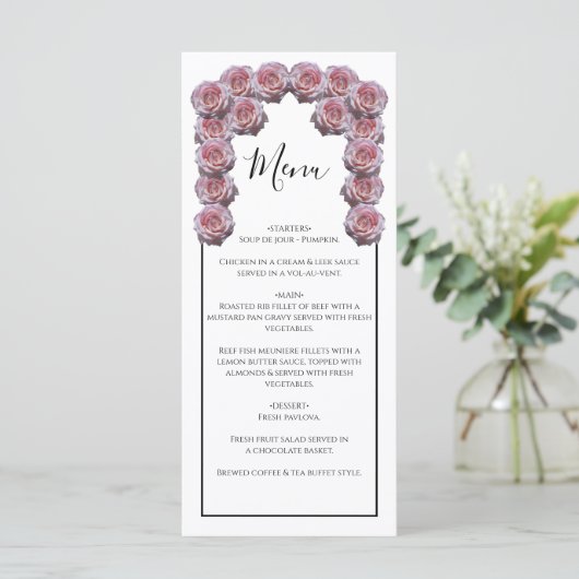 Rustikal hellrosa Rose Hochzeit Menükarte (Stehend Vorderseite)
