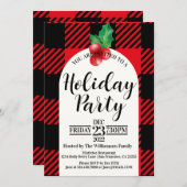 Rustikal Holly Berries Wasserfarbener Karierter Ur Einladung (Vorne/Hinten)