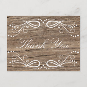 Rustikal Holz Braun Weiß Floral Vintage Danke schö Postkarte