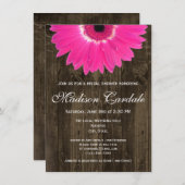 Rustikal Hot Pink Daisy Bridal Dusche Einladung (Vorne/Hinten)