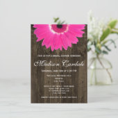 Rustikal Hot Pink Daisy Bridal Dusche Einladung (Stehend Vorderseite)