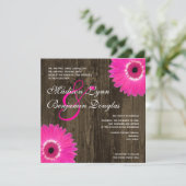 Rustikal Hot Pink Daisy Square Hochzeitseinladunge Einladung (Stehend Vorderseite)