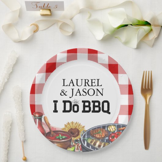 Rustikal I Do GRILLEN Couple Shower Party Gingham Pappteller (Hochzeit)