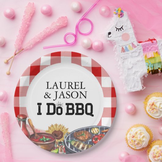 Rustikal I Do GRILLEN Couple Shower Party Gingham Pappteller (Party)