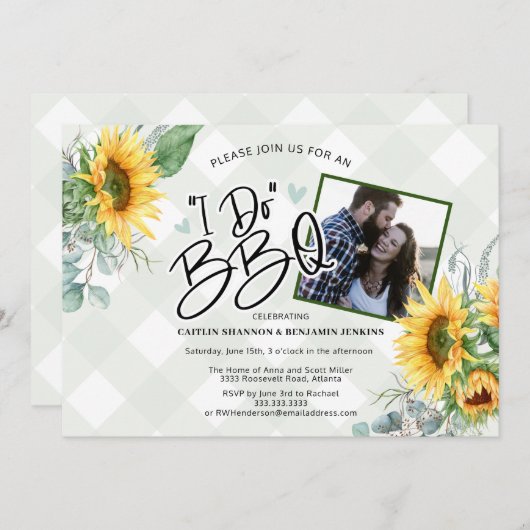 Rustikal Ich mache GRILLEN Sonnenblumen Brautparty Einladung (Vorne/Hinten)