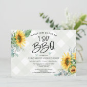 Rustikal Ich mache GRILLEN Sonnenblumen Kariertes  Einladung (Stehend Vorderseite)