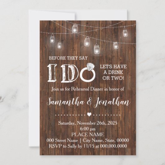 Rustikal Ich tue Paare Dusche Land Scheune Hochzei Einladung (Vorderseite)