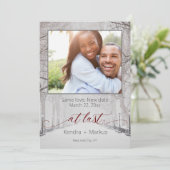 Rustikal im letzten Foto Neudatum Save the Date Einladung (Stehend Vorderseite)