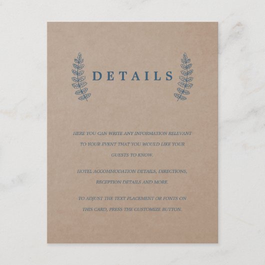Rustikal | Imitate Kraft Wedding Details Card Begleitkarte (Vorderseite)
