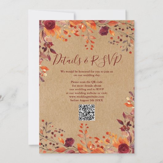 Rustikal in einem Fall in Liebe QR Code Hochzeit Einladung (Rückseite)