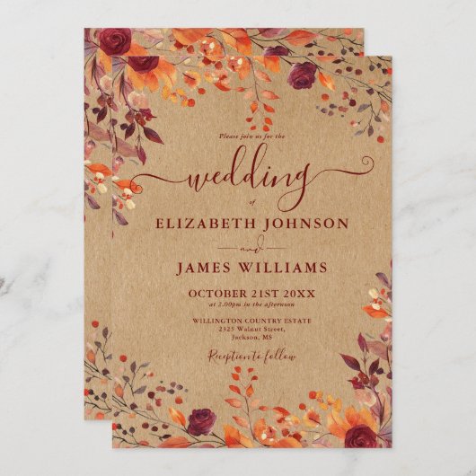 Rustikal in einem Fall in Liebe QR Code Hochzeit Einladung (Vorne/Hinten)