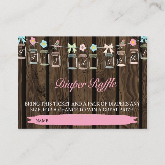 Rustikal ist ein Girl Mason Jar Diaper Raffle Tick Begleitkarte (Vorderseite)