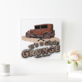 Rustikal ist es mein Stil GRUNGE Metal Car Typogra Quadratische Wanduhr (Zuhause)