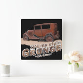 Rustikal ist es mein Stil GRUNGE Rusty Car Typogra Quadratische Wanduhr (Zuhause)