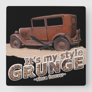 Rustikal ist es mein Stil GRUNGE Rusty Car Typogra Quadratische Wanduhr