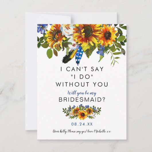 Rustikal ist meine Bridesmaid | Navy Sunflower Boh Einladung (Vorderseite)
