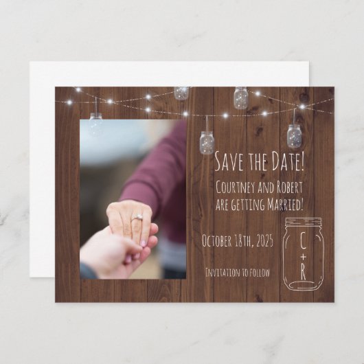 Rustikal Jar Twinkle Lights Save the Date (Vorne/Hinten)