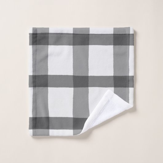 Rustikal Kariert Buffalo Karo Grau und Weiß Badhandtuch Set (Waschlappen)