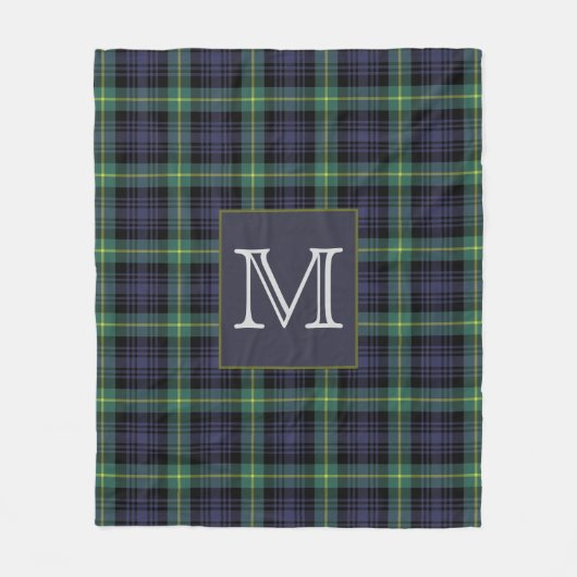 Rustikal-Kariert-grünes Monogramm Tartan Fleecedecke (Vorderseite)
