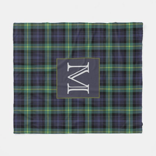Rustikal-Kariert-grünes Monogramm Tartan Fleecedecke (Vorderseite (Horizontal))