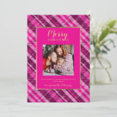 Rustikal Kariert Pink Gold Frohe Weihnachten 2 Fot (Stehend Vorderseite)