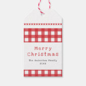 Rustikal kariert Rot Weiß Frohe Weihnachten Geschenkanhänger (Vorderseite)