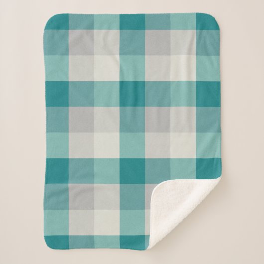 Rustikal Kariert Türkis Grau Beige Sherpadecke (Vorderseite)