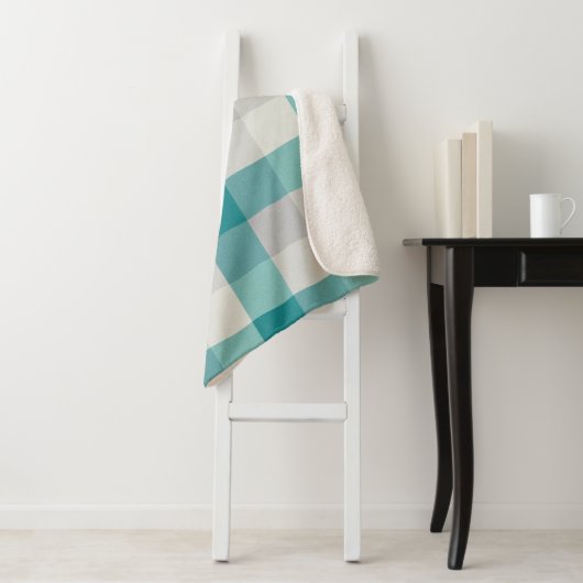 Rustikal Kariert Türkis Grau Beige Sherpadecke (Beispiel)