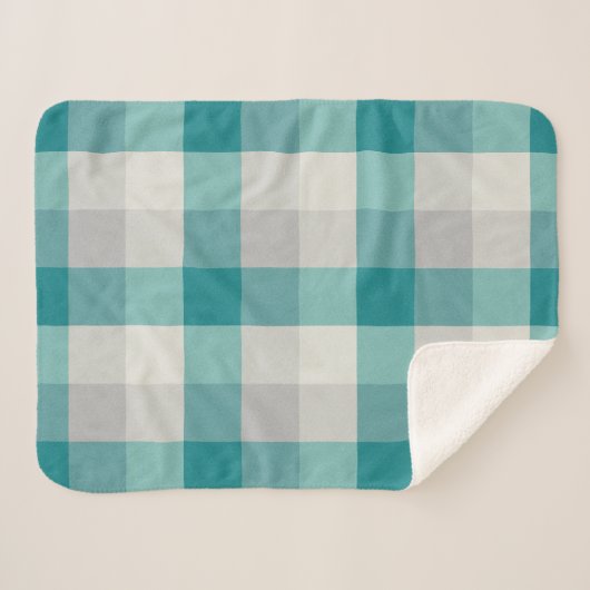 Rustikal Kariert Türkis Grau Beige Sherpadecke (Vorderseite (Horizontal))