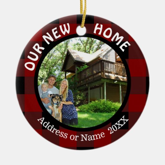 Rustikal Kariert UNSERE NEUE ZUHAUSE (oder anderer Keramik Ornament (Vorne)