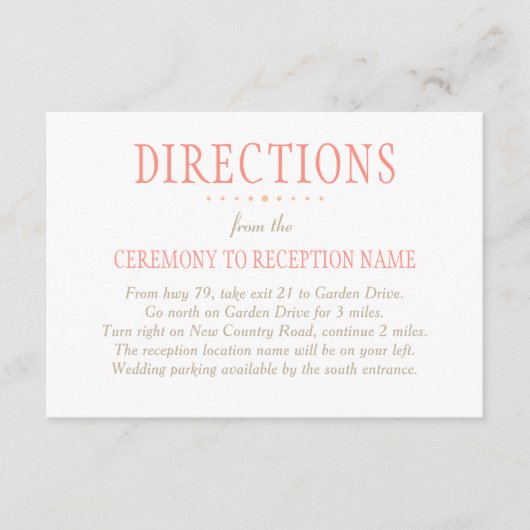 Rustikal-Korallenrosa-Hochzeitsrichtung Begleitkarte (Vorderseite)