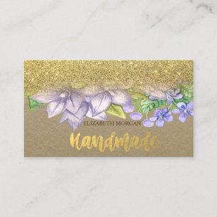 Rustikal, Kraft, Aquarellblumen, Glitter Visitenkarte