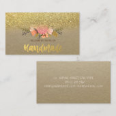 Rustikal, Kraft, Aquarellfarben, Blume, Gold Glitz Visitenkarte (Vorne/Hinten)