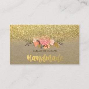 Rustikal, Kraft, Wasserfarben-Blume, Gold-Glitter Visitenkarte