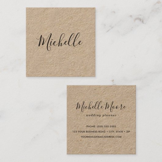 Rustikal-Kraftpapier Quadratische Visitenkarte (Vorne/Hinten)