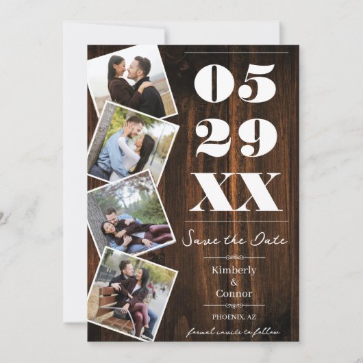Rustikal kühl Vier Foto Save the Date (Vorderseite)