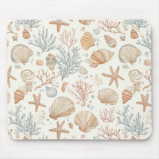 Rustikal-Küstendesign - Muscheln, Seesterne, Riff Mousepad (Vorne)
